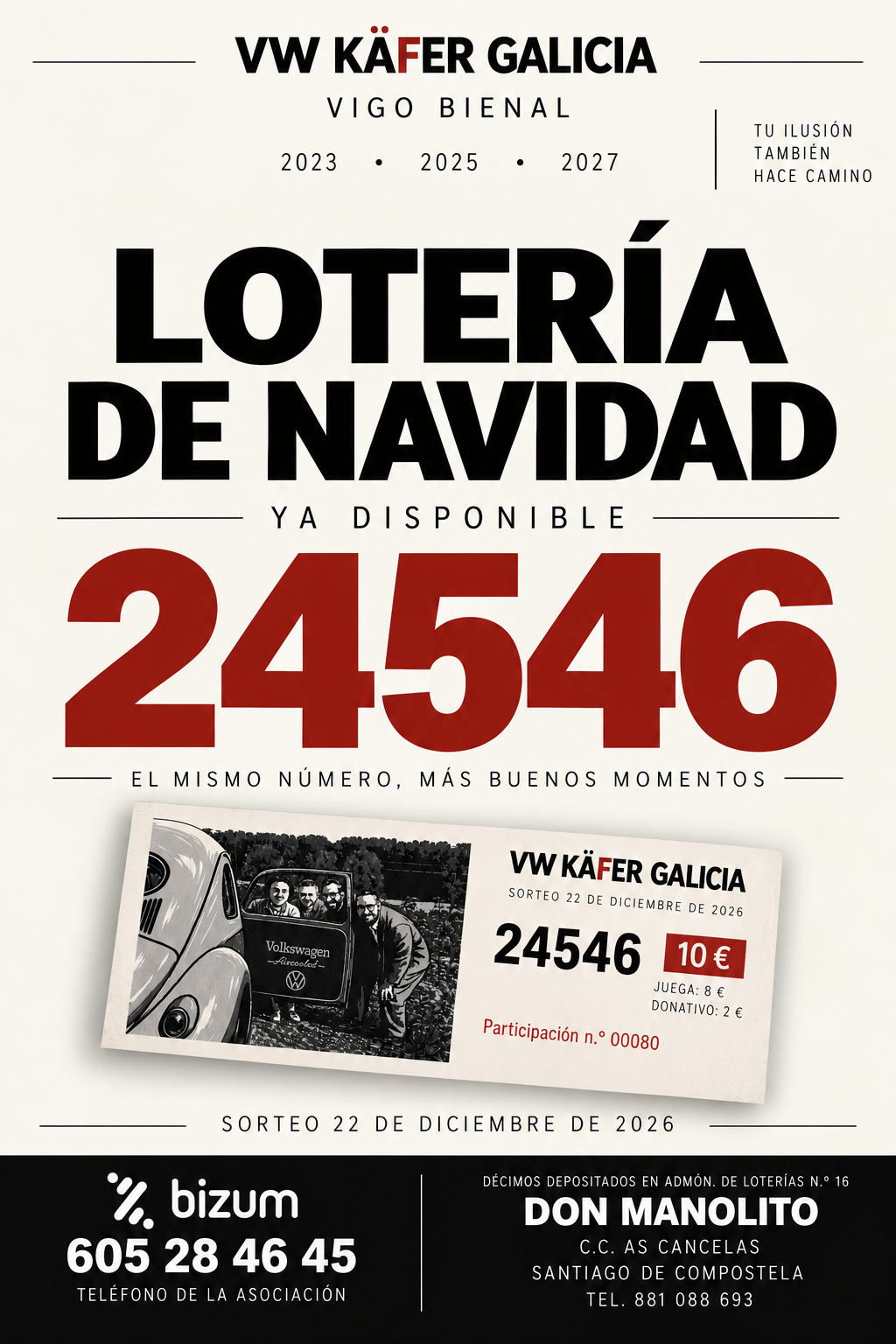 Cartel de la Lotería de Navidad de VW Käfer Galicia, número 24546