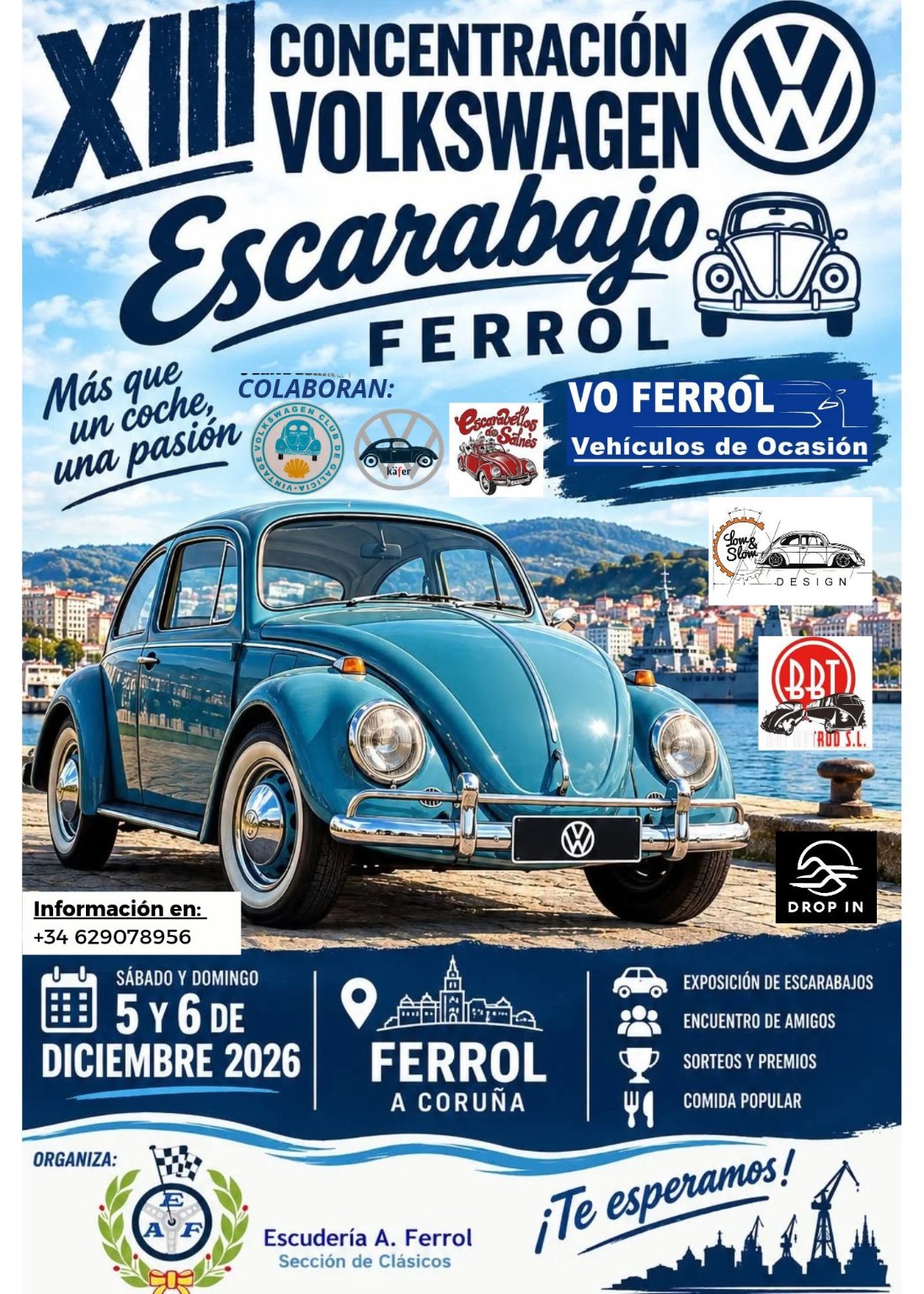 Cartel de la XIII Concentración Volkswagen Escarabajo de Ferrol, 5 y 6 de diciembre de 2026